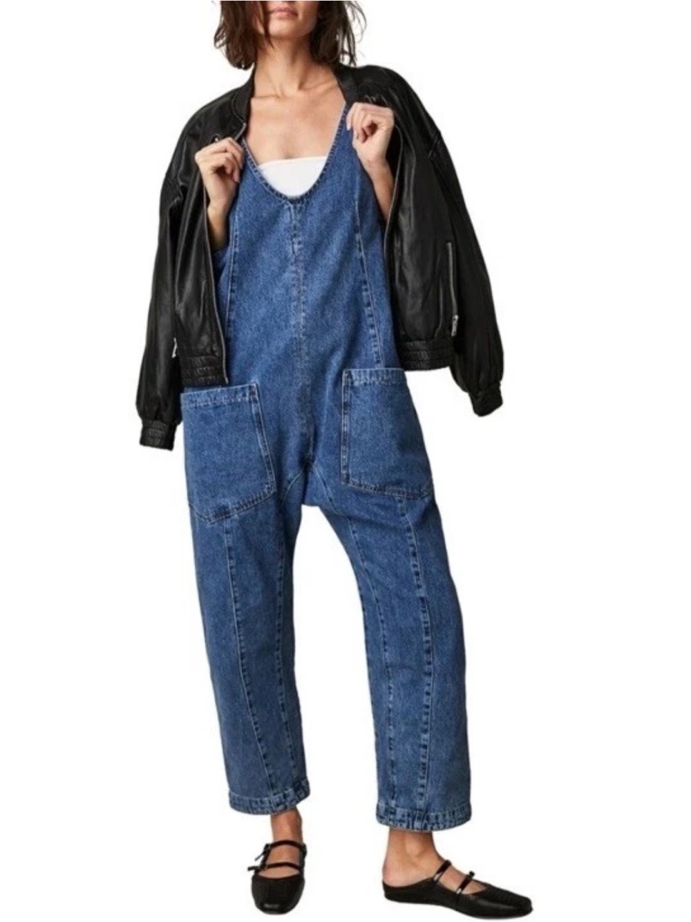 Free People We The Free High Roller Denim Jumpsuit Overalls XS 100% Cotton Blue